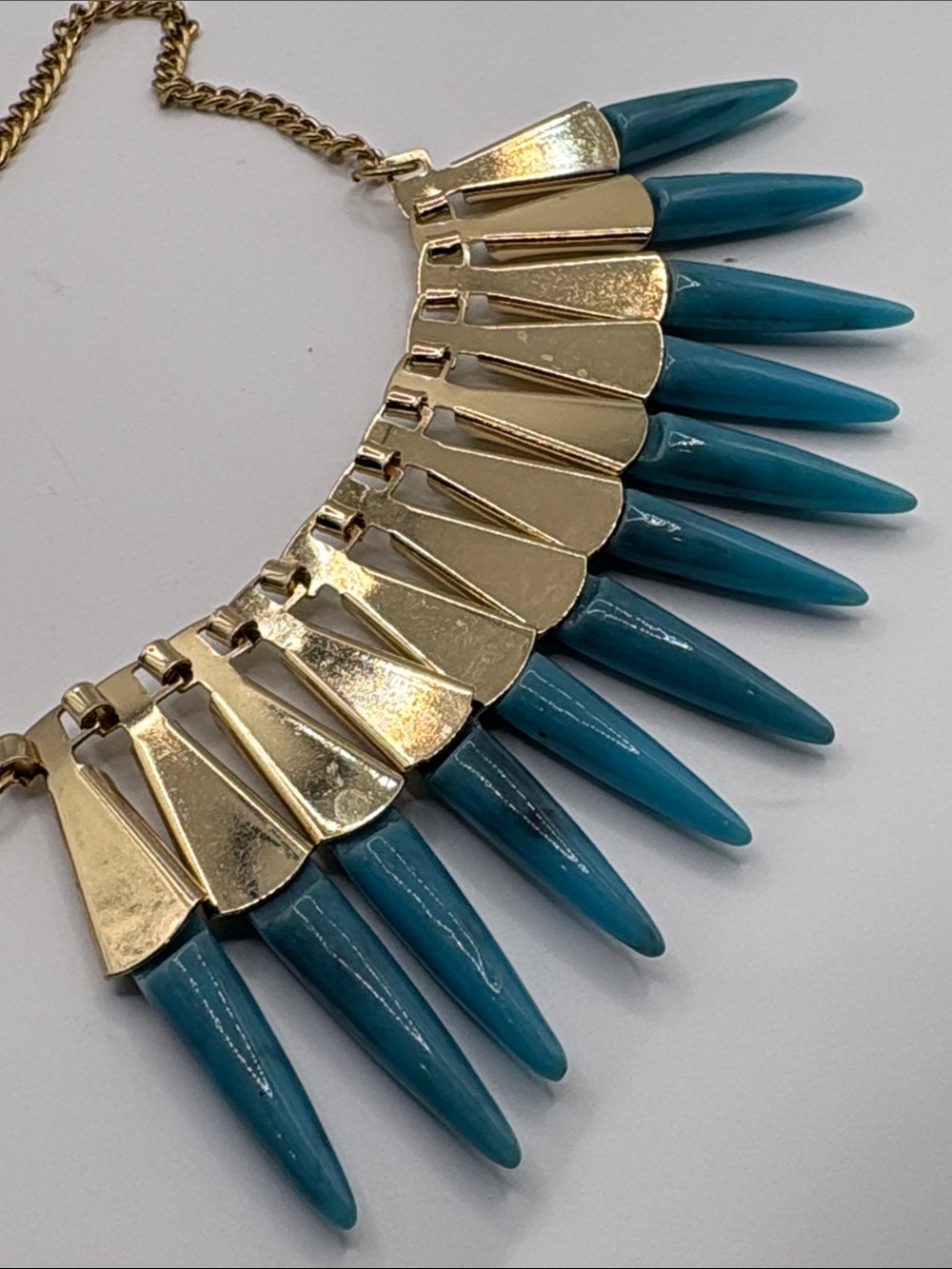 Gold-Tone Cleopatra Necklace with Turquoise Spike Accents Egyptian Style 18-21” - Picture 6 of 6